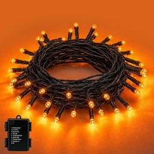 Orange Halloween String Lights Waterproof, Battery Operated Orange Fairy Lights
