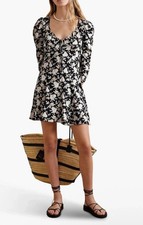 LoveShackFancy Juree Floral Silk V-Neck Mini Dress In Almond Cookie Black Size 2