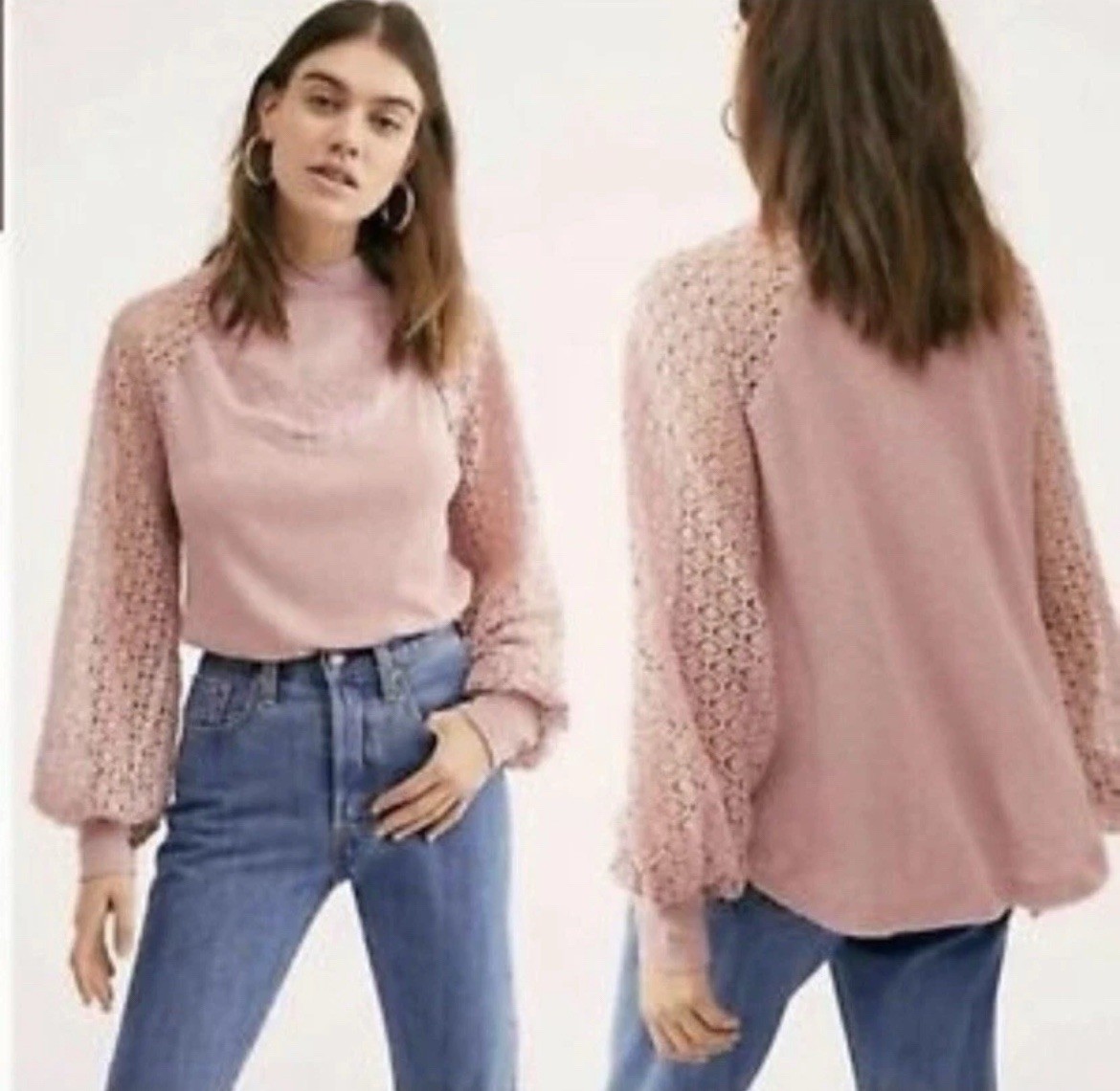 Free People Sweetest Thing Long Sleeve Thermal Women’s XS Blush Pink Crochet