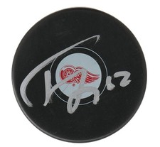 TRAVIS HAMONIC DETROIT RED WINGS SIGNED AUTOGRAPHED LOGO PUCK WITH COA