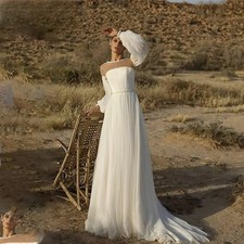 Beach A-Line Long Sleeves Wedding Dresses Lace Beaded Bohemia Simple Bridal Gown