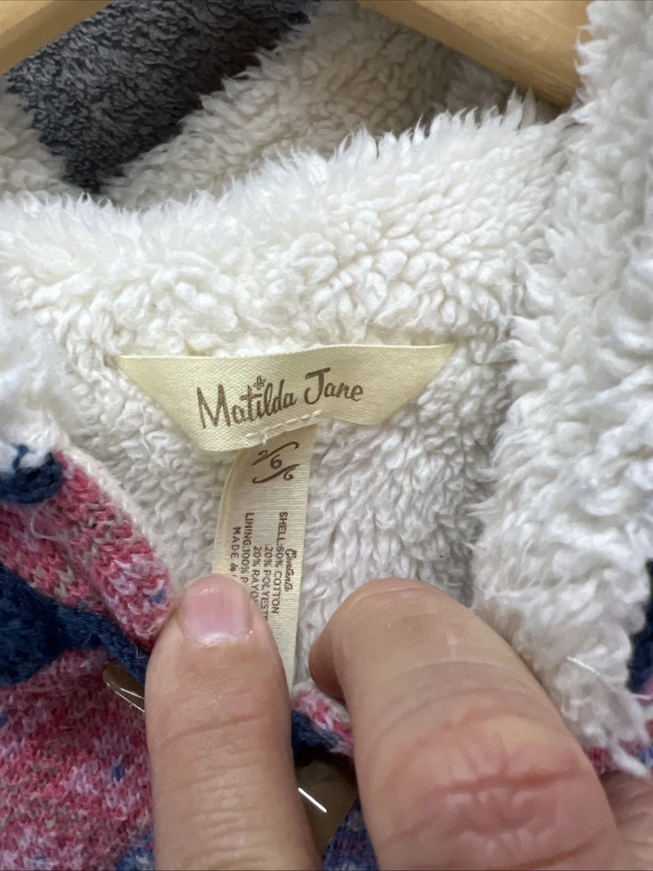 Matilda Jane Sweater Vest Girls Sz 6 Sherpa Vest Hood Toggle Button Warm Hugs - Image 3 of 4