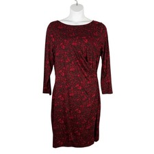 Talbots Long Sleeve Dress Womens XL Red Floral Rose Long Sleeve Faux Wrap