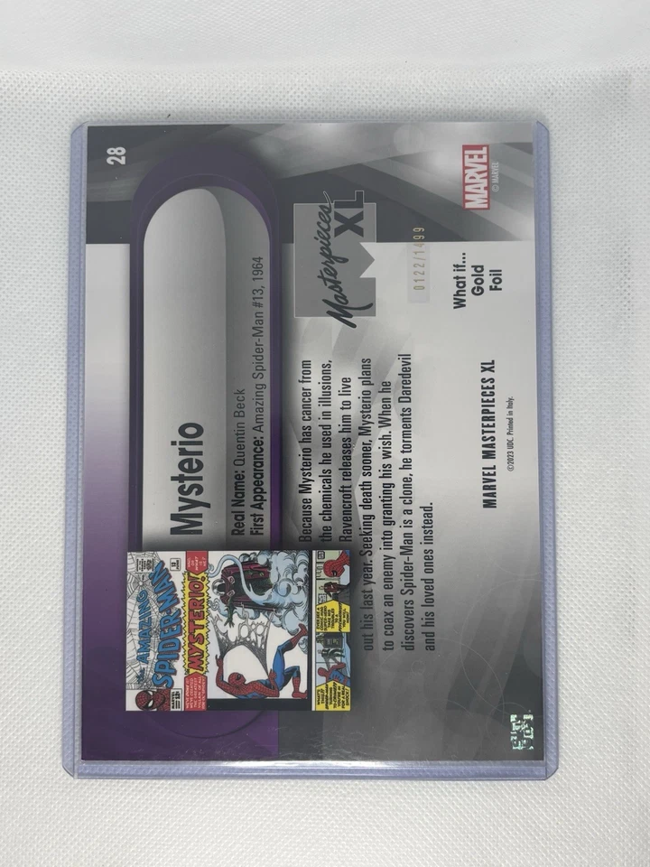 2024 UPPER DECK MARVEL MASTERPIECES #28 MYSTERIO WHAT IF GOLD FOIL /1499 - Image 2 of 3