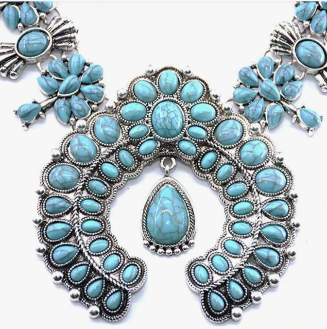 COLLAR-Occidental Imitación Turquesa Flor de Calabaza Flor Colgante Estilo Foto 4 de 4
