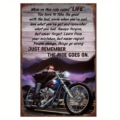 Vintage Motorcycle The Ride Goes Tin Metal Signs Home Décor 8x12 