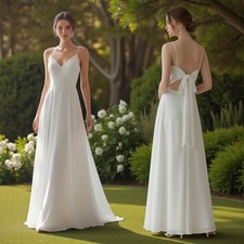 AW BRIDAL SZ 6 White Wedding Dress Back Keyhole Tie Bow Timeless Sophistication