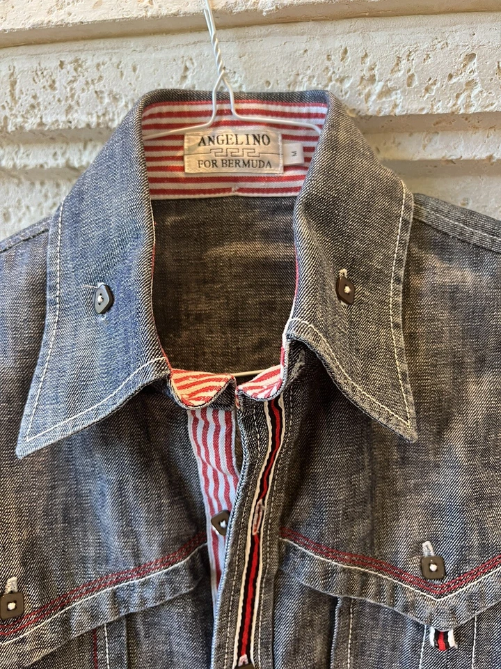 Nueva Camisa Denim Angelino Bermuda con Exquisitos Detalles M Mediana Foto 2 de 4