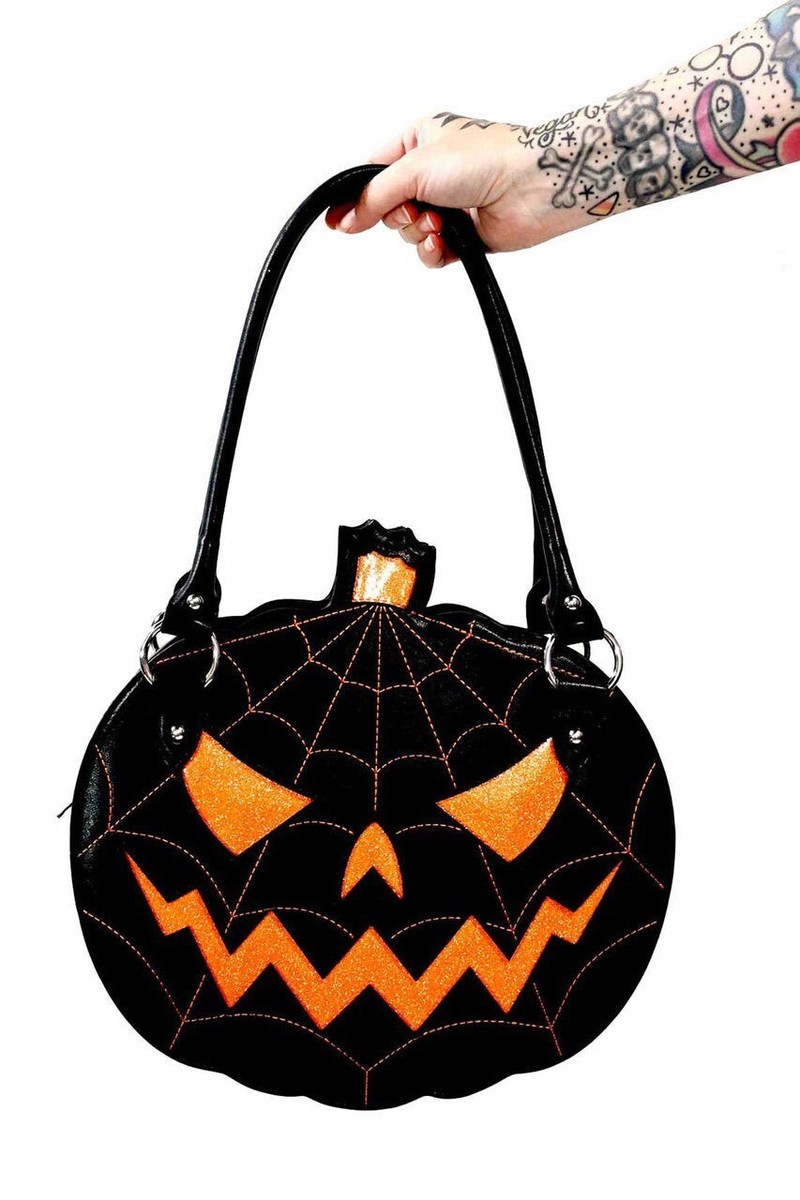 Sourpuss Glitter Pumpkin Crossbody Purse Handbag Black