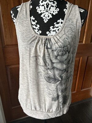 Agenda Women s Gray Floral Print Sleeveless/Tank Shirt Size Large