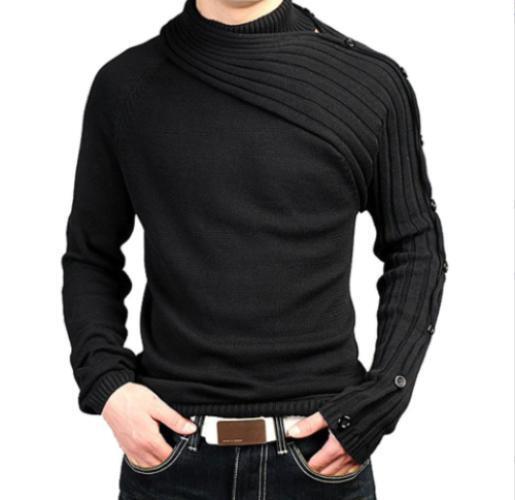 Mens Knitting Sweater Asymmetric Shoulder Turtleneck Pullover Tops