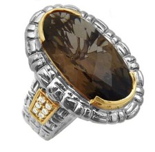 Philip Andre 18k Gold & Sterling Silver Diamond & Smokey Designer Ring size 7