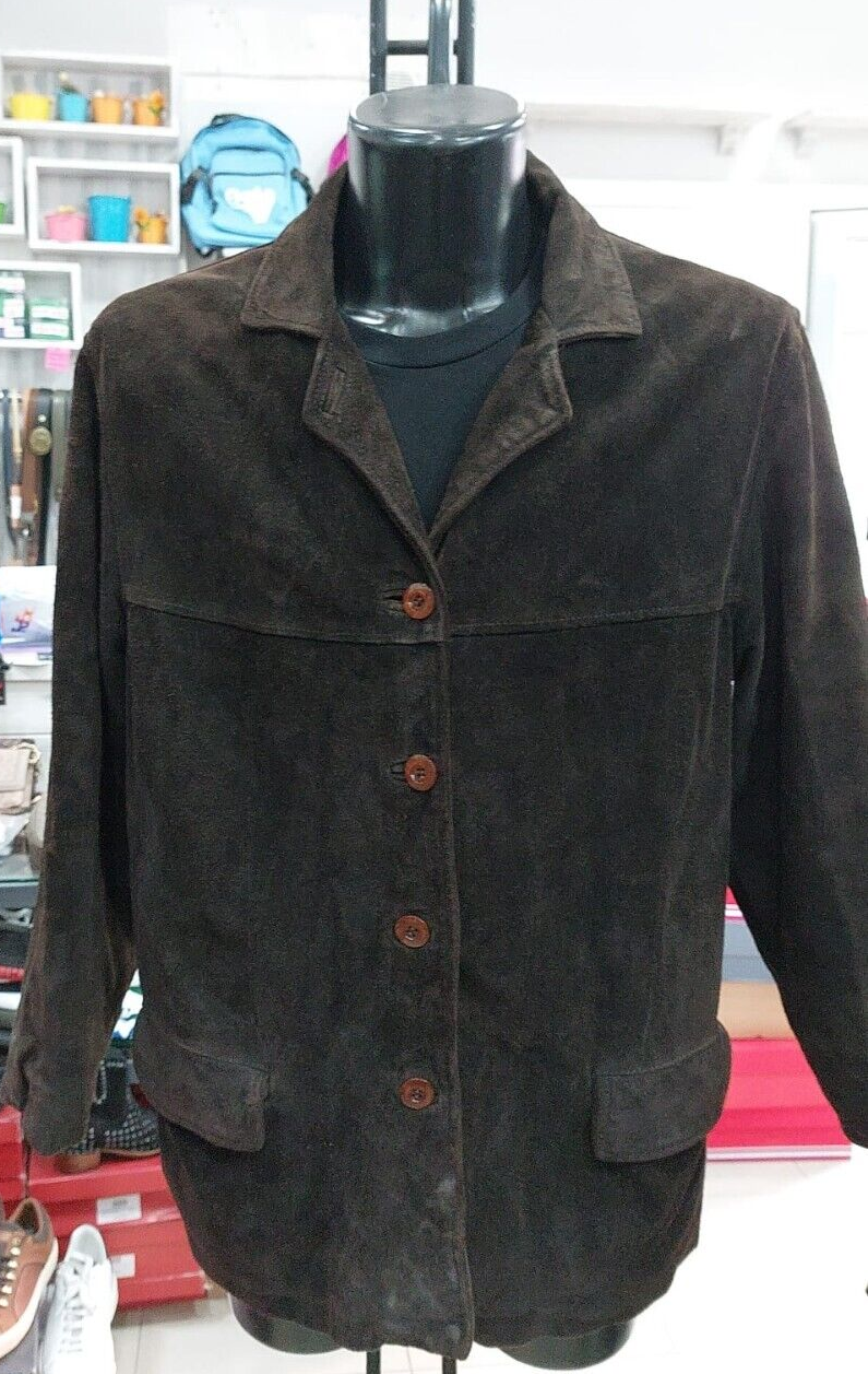 Vintage Brown Leather Jacket for Women Size M PGC557PI-image