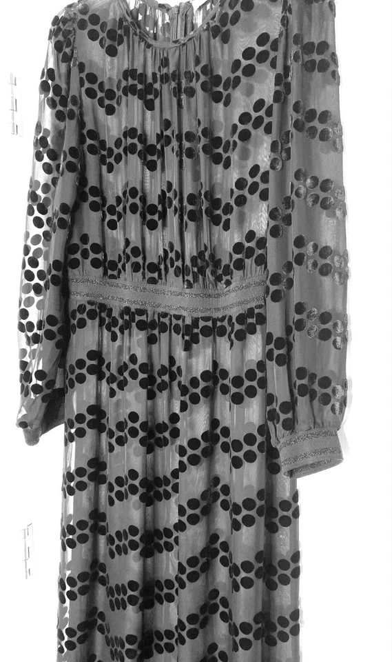 Vestido TORY BURCH Negro Terciopelo Burnout Lunares Devore 12 = L (Escote Alterado) Foto 3 de 4