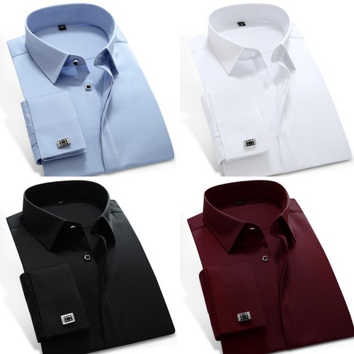 Mens Shirts French Cuff Formal Business 