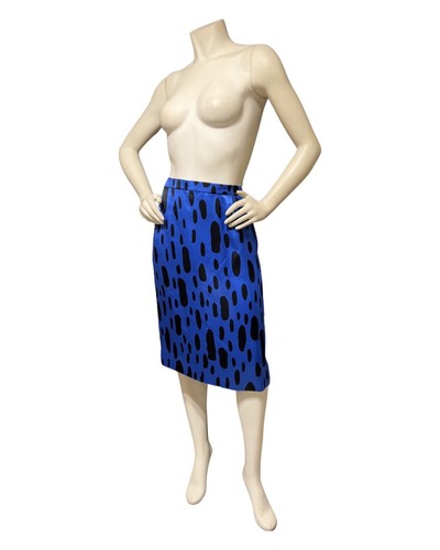 Carolina Herrera Silk Pencil Skirt Sapphire Blue and Black 10 Straight Lined - Picture 5 of 7