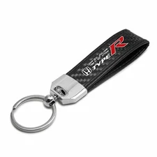 Honda Civic Type R Real Carbon Fiber Leather Key Chain with Black Stitching