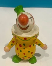 3 “ Wood  Craft Clown With Big Red Nose Figurine Doll/ornament