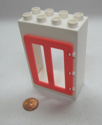 Lego Duplo White W/ Coral Door Window Pane Unit Building 4X4X2