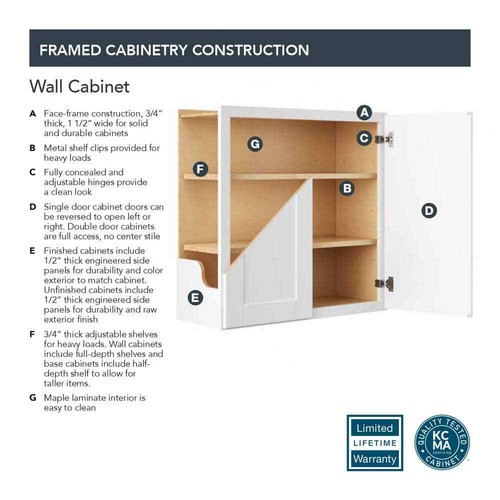 Shaker 18 in. W x 12 in. D x 42 in. H Assembled Wall Kitchen Cabinet in Satin Wh - Picture 4 of 8