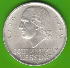 Coin Mark Silver 5 Reichsmark 1929 A Lessing Very Pretty nswleipzig