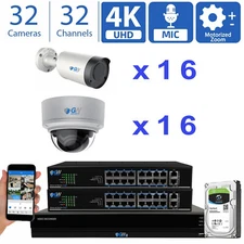 32CH NVR (32) Bullet & Dome 4K 5X Motorized Zoom POE AI Security Camera System
