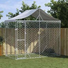 NNEVL Outdoor Dog Kennel with Roof Silver 3x1.5x2.5 m Galvanised Steel