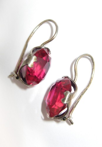 EARRINGS SILVER 875 Ruby corundum stones Soviet Union USSR Vintage Original - Picture 22 of 23