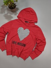 LOVE MOSCHINO Checkered Heart Intarsia Hoodie Sweatshirt Top Womens Size US 10