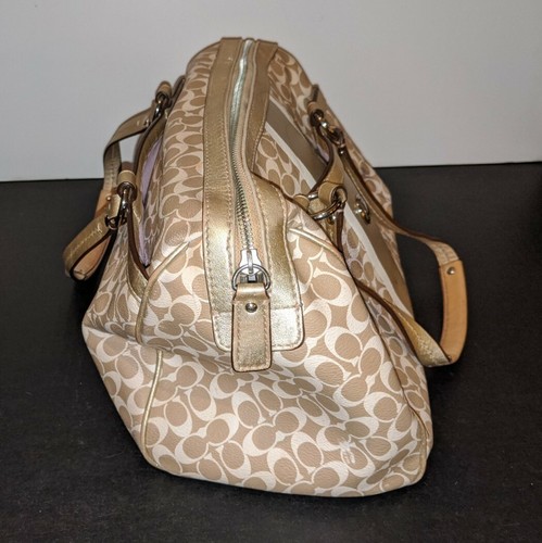 COACH Chealsea Heritage Stripe C Monogramed Beige Cream Purse Satchel - Picture 5 of 12