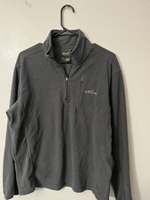 Mens Eddie Bauer Outdoors Gray Zip Neck Fleece Camp Sweater Size Large
