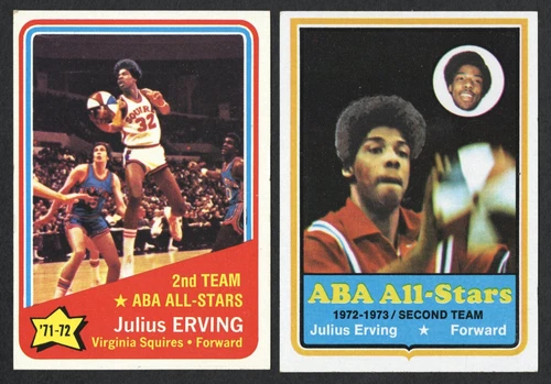 1972-73 Topps 255 Julius Erving RC AS 1973-74 Topps #240 Dr J. HQ EX to EX-MINT+