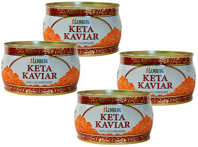 4x 400g Keta Lachs Kaviar Fisch Rogen Wildfang USA Alaska Lemberg Dose Salmon