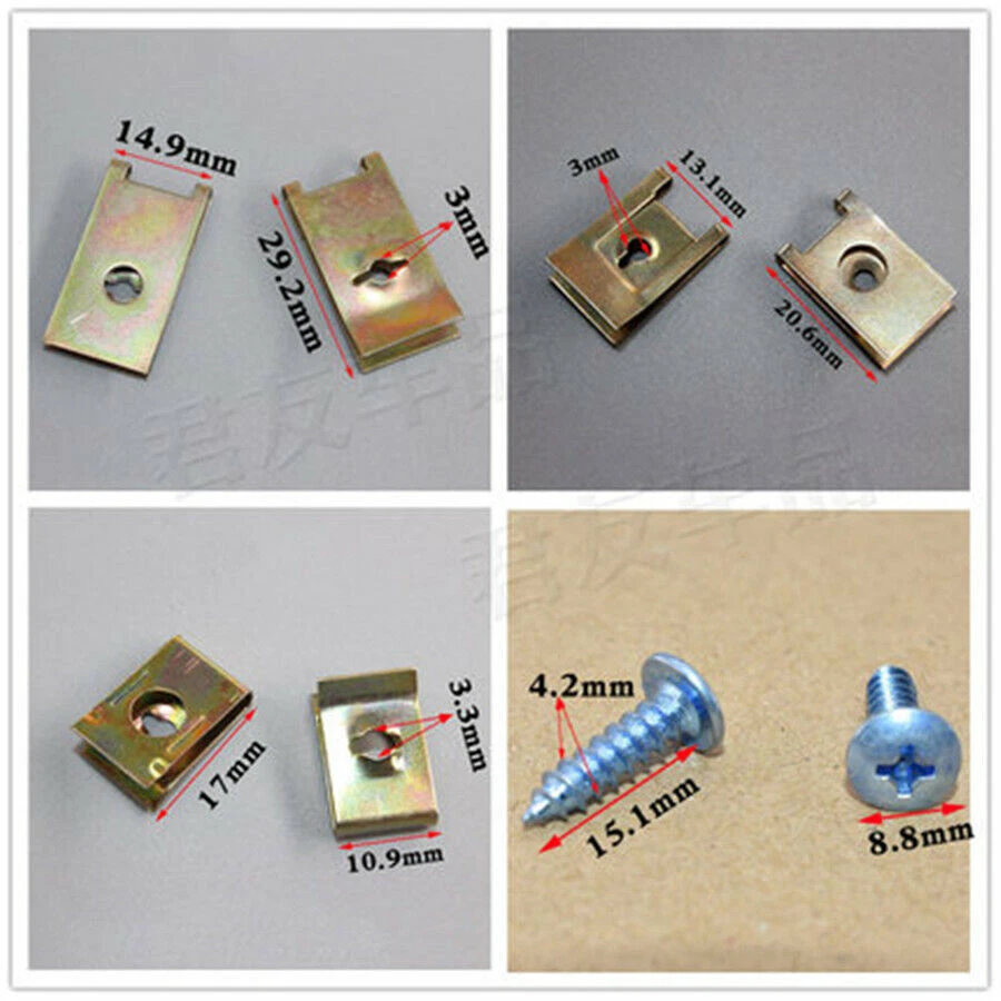 100Pcs Auto Fasteners Car Body Door Panel Trim Fixed Screw U Type Gasket Clips - Image 2 of 4