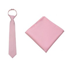 Men's Wedding Light Pink Dot Zipper Necktie Pocket Square Set Weddings Formals