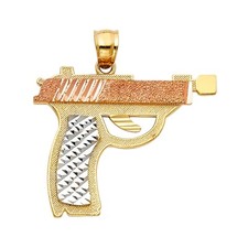 14K Tri Color Gold Pistol Gun Pendant