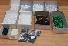 Lot of Assorted Sizes of Loose White Pearls Green Metallic Beads  Black Strands