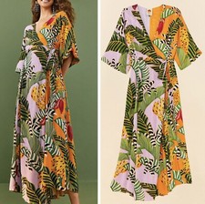 NWT Farm Rio Mixed Striped Bananas Maxi Wrap Dress, Size S