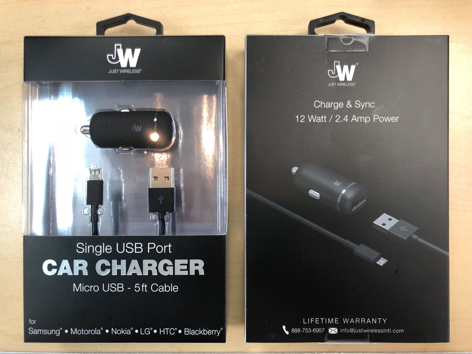Just Wireless 12W 2.4AMP Car Charger + 5FT Micro USB Cable in Black