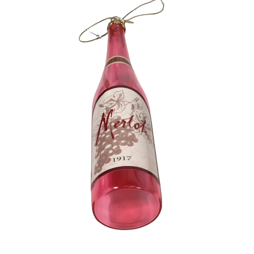 Old World Red Wine Bottle 1917 Merlot Glass Christmas Holiday Ornament