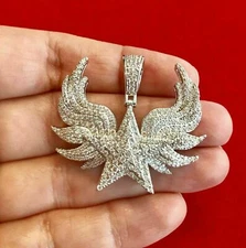 Certified Natural Round Diamonds Star Flying Wings Pendant 925 Sterling Silver