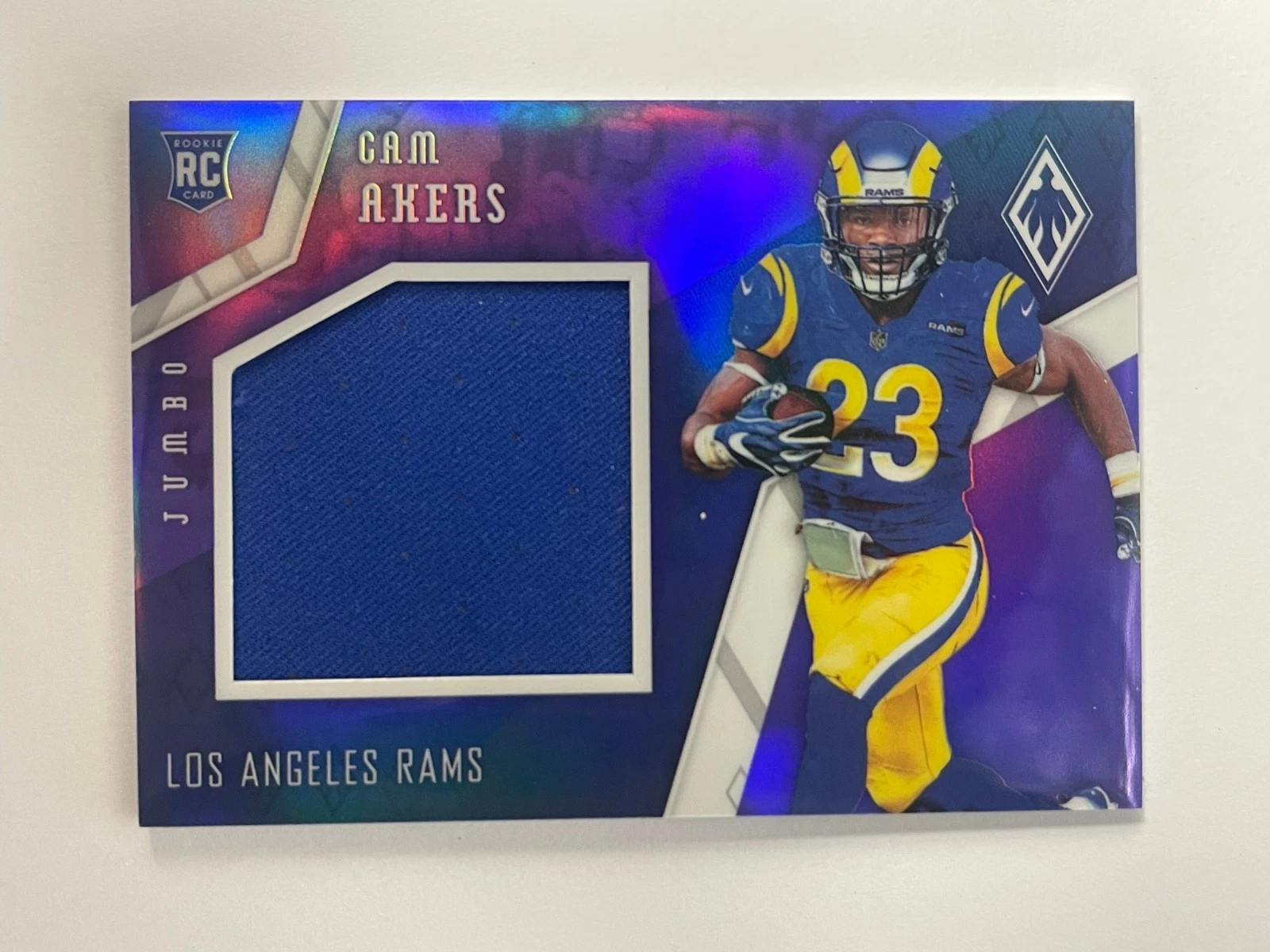 Cam Akers Panini Phoenix Rookie Memorabilia #24 Jumbo-Prime Blue