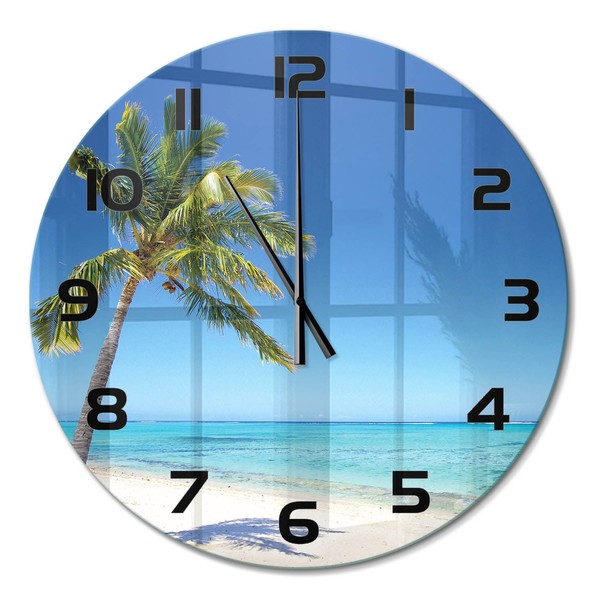 Runde Glas-Wanduhr Mit Leisem Uhrwerk Tropischer Strand Schwarze Zeiger Fi60 Cm-image