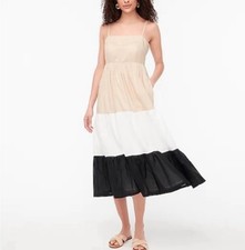 J Crew Midi Dress Women Khaki Colorblock Cotton Preppy Vacay Boho Size 4