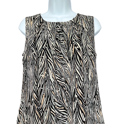 Tommy Hilfiger Career Top Womens Size M Animal Print Sleeveless Neck Tie Blouse - Picture 2 of 10