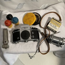 Exakta VX IIa Silver Vintage SLR Camera w/ Lens, Strap, mobilegrip, MORE 