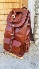 Leather Bag Goat Laptop Backpack Genuine Travel Men's Brown New