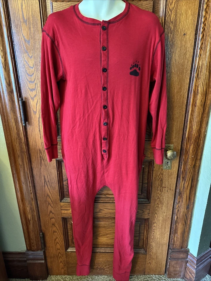 LAZY ONE Bear Bottom Back Flap Jack One Piece PJ Pajamas Lounge UNION SUIT, Sz L - Image 3 of 4