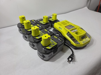 #ad LOT OF 6 Ryobi 18V ONE High Capacity LITHIUM 4 4Ah Batteries Charger tested $130.00