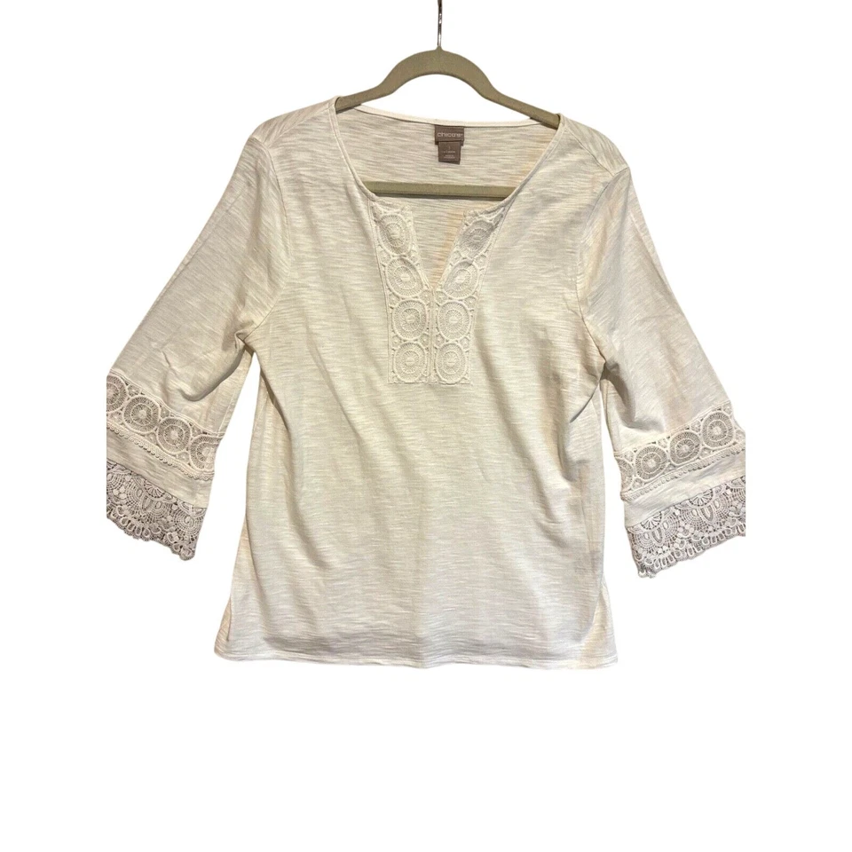 Top de encaje Love de mezcla de algodón blanco para mujer CHICO'S talla 1 M cápsula boho carrera Foto 2 de 4